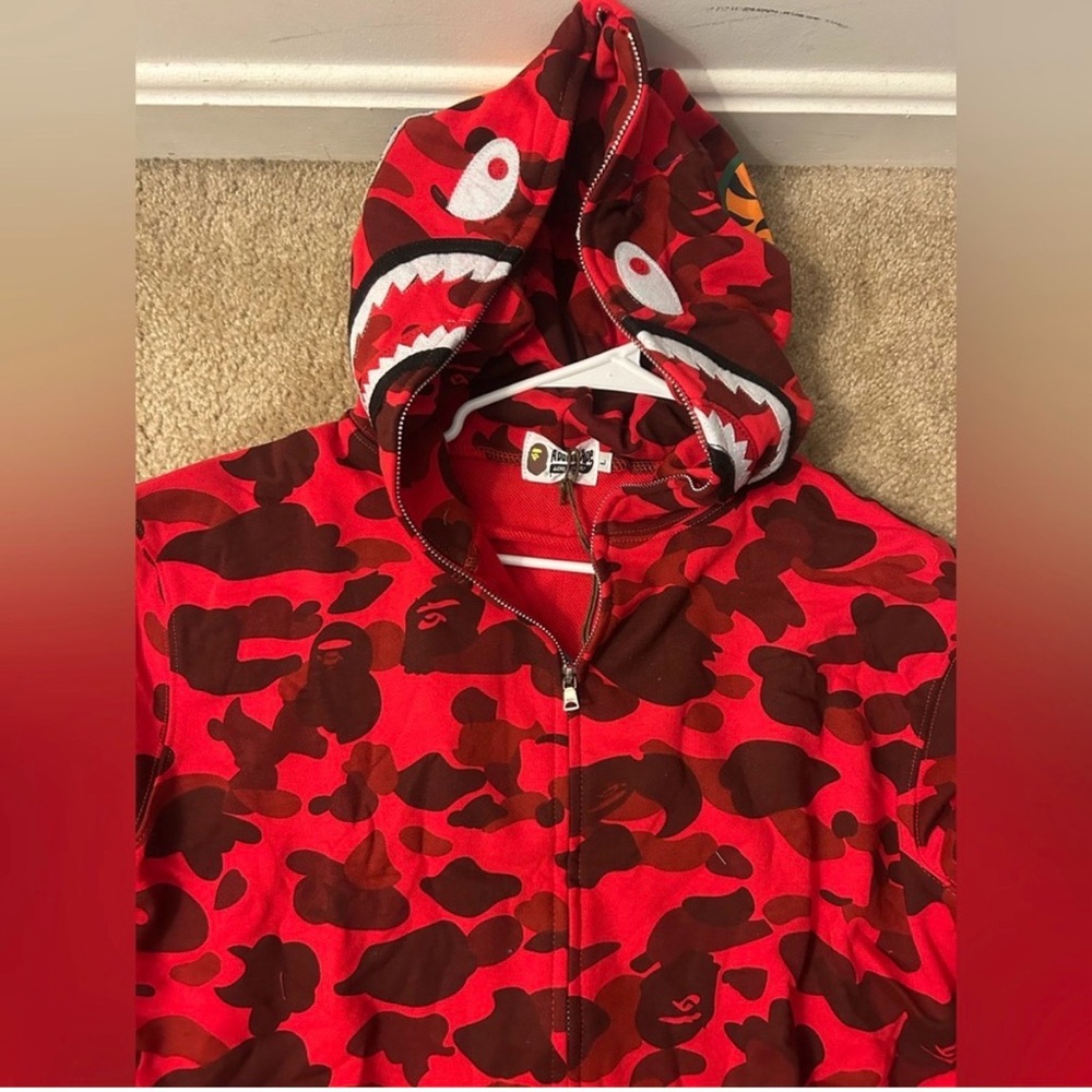 AUTHENTIC Red Camo BAPE Full Zip SHARK Hoodie